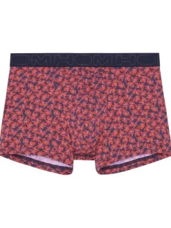 Boxer rouge imprimé fleuri à coupe fermée et ceinture élastiquée