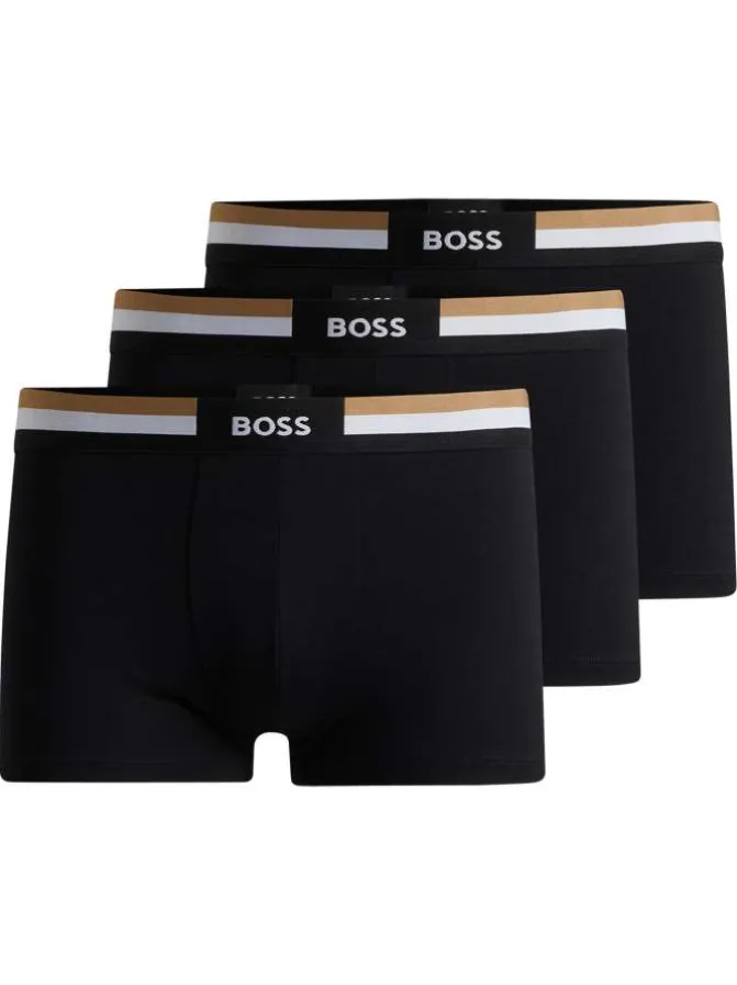 Boxers noirs unis avec ceinture bicolore et marque au centre