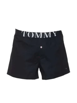 Boxer Tommy Hilfiger marine en coton stretch uni avec ceinture logotypée