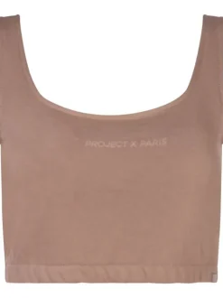 Brassière camel sans manches col carré