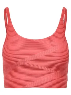 Brassière corail texturée col rond à bretelles ajustables et imprimés graphiques en relief
