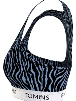 Brassière en coton mélangé bleue zèbre avec bande de maintien blanche