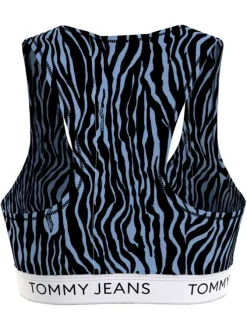Brassière en coton mélangé bleue zèbre avec bande de maintien blanche
