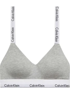 Brassière en coton mélangé grise unie avec bretelles blanches ajustables