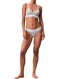 Brassière en coton mélangé grise unie avec bretelles blanches ajustables