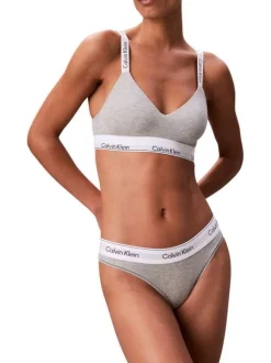 Brassière en coton mélangé grise unie avec bretelles blanches ajustables