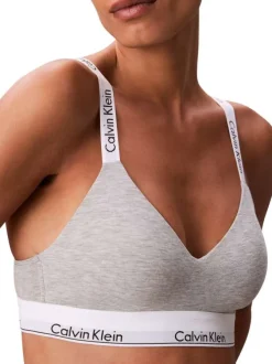 Brassière en coton mélangé grise unie avec bretelles blanches ajustables