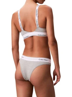 Brassière en coton mélangé grise unie avec bretelles blanches ajustables