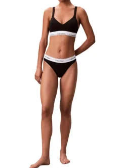 Brassière en coton mélangé noire unie avec bande élastiquée blanche