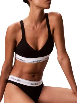 Brassière en coton mélangé noire unie avec bande élastiquée blanche