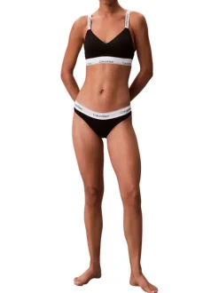 Brassière en coton mélangé noire unie avec bretelles blanches ajustables