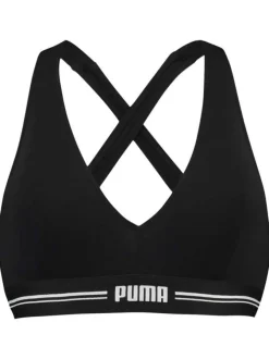 Brassière en coton noire unie avec une bande élastiquée sous la poitrine
