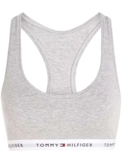 Brassière grise chinée avec des bretelles larges et une bande élastiquée