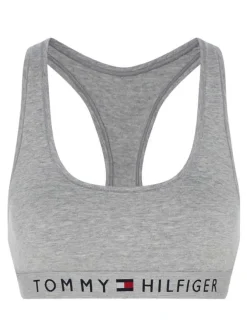 Brassière grise chinée unie en coton avec le logo