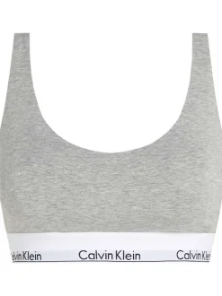 Brassière grise unie avec bretelles ajustables et nom de la marque imprimé