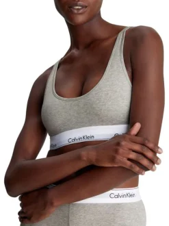 Brassière grise unie avec bretelles ajustables et nom de la marque imprimé
