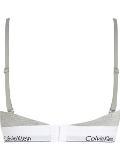 Brassière grise unie avec bretelles ajustables et nom de la marque imprimé
