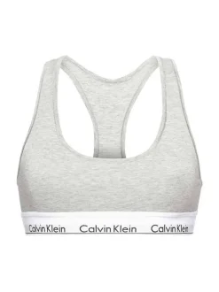 Brassière grise unie avec des surpiqûres ton sur ton et nom de la marque