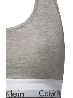 Brassière grise unie avec des surpiqûres ton sur ton et nom de la marque