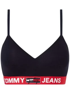 Brassière marine uni avec un col v et une bande rouge sous la poitrine