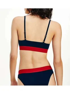 Brassière marine uni avec un col v et une bande rouge sous la poitrine
