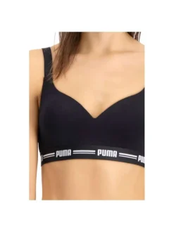 Brassière noire en coton mélangé unie avec taille élastiquée et nom de la marque