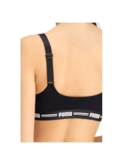 Brassière noire en coton mélangé unie avec taille élastiquée et nom de la marque