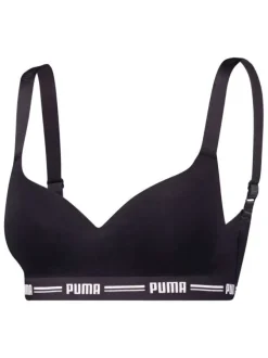 Brassière noire en coton mélangé unie avec taille élastiquée et nom de la marque