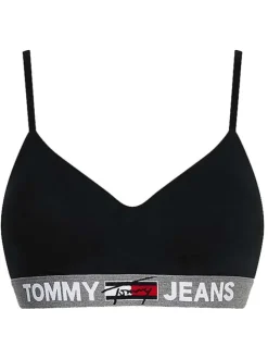 Brassière noire unie avec bande grise resserrée élastiquement sous la poitrine