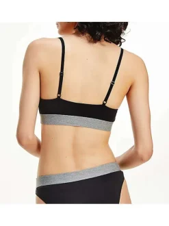 Brassière noire unie avec bande grise resserrée élastiquement sous la poitrine