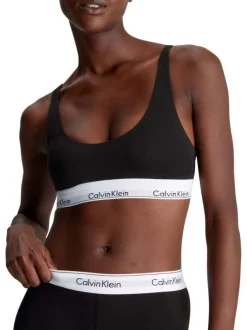 Brassière noire unie avec bande élastiquée avec nom de la marque