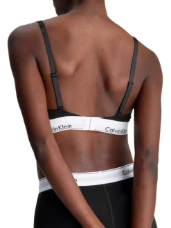 Brassière noire unie avec bande élastiquée avec nom de la marque