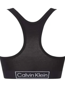 Brassière noire unie avec nom de la marque sur la bande élastiquée