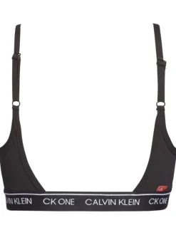 Brassière noire unie avec petite étiquette d'authentification rouge à l'arrière