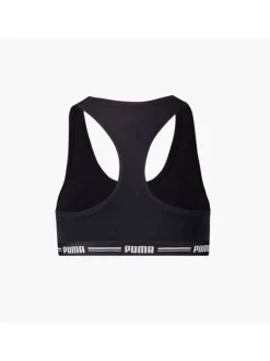 Brassière noire unie avec une bande élastiquée brodée sous la poitrine