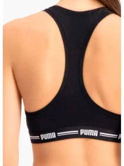 Brassière noire unie avec une bande élastiquée brodée sous la poitrine