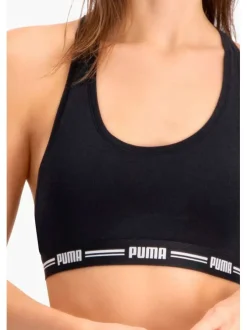 Brassière noire unie avec une bande élastiquée brodée sous la poitrine