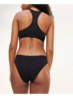 Brassière noire unie en coton à dos nageur avec taille élastiquée avec marque et logo