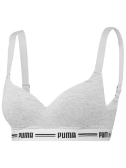 Brassière Puma grise chiné en coton mélangé unie