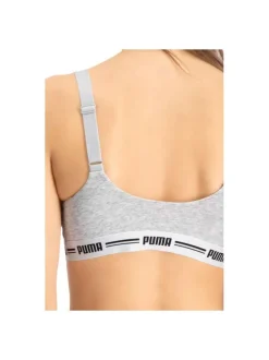Brassière Puma grise chiné en coton mélangé unie