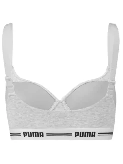 Brassière Puma grise chiné en coton mélangé unie