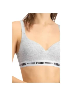 Brassière Puma grise chiné en coton mélangé unie