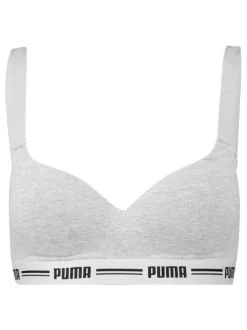 Brassière Puma grise chiné en coton mélangé unie