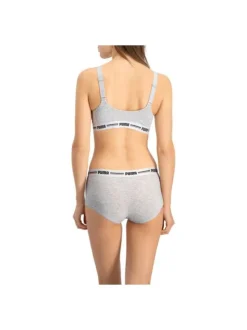 Brassière Puma grise chiné en coton mélangé unie