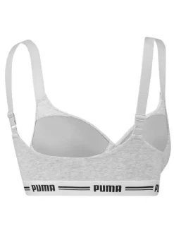 Brassière Puma grise chiné en coton mélangé unie