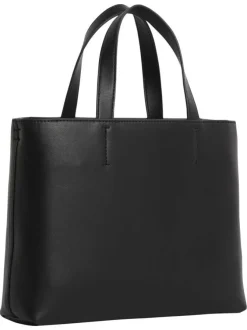 Cabas porté main noir uni avec le logo embossé à l'avant et deux anses