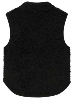 Cardigan sans manches noir en peluche zippé avec une coupe droite