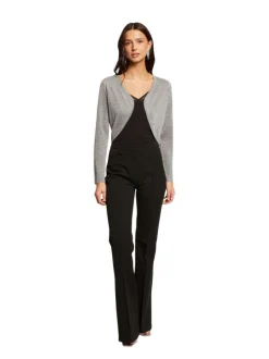 Cardigan anthracite pailleté à coupe cropped col v et à manches longues