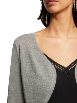 Cardigan anthracite pailleté à coupe cropped col v et à manches longues