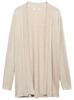 Cardigan beige chiné avec une coupe droite un col v et à manches longues